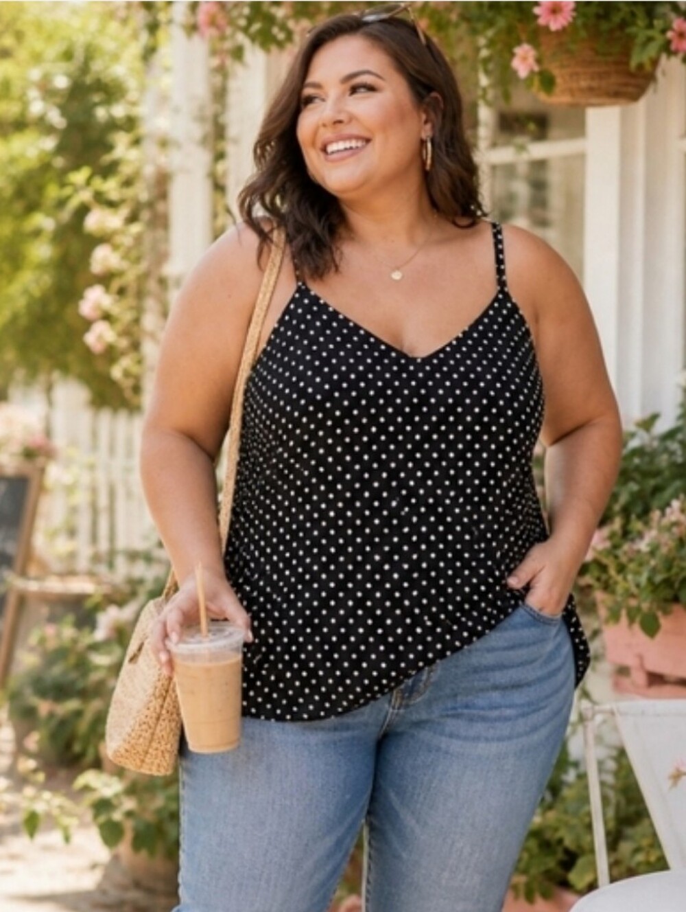 torrid Black Polka Dot V-Neck Sophie Cami with White Dots